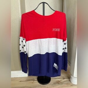 PINK Victoria's Secret Red, White, and Blue Sequin Long Sleeve Tee